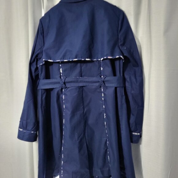 JasonWu for Target 2012 Navy Blue Trench Coat with Floral Trim  Size Large - Picture 5 of 11
